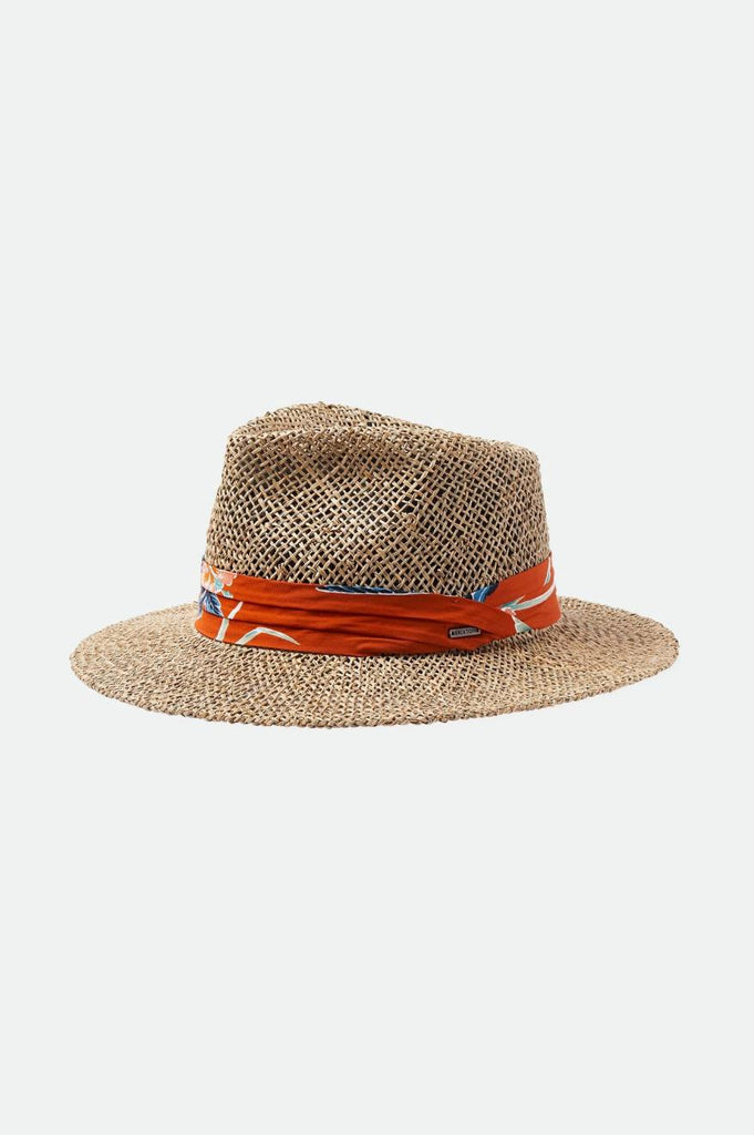 Brixton Aloha Straw Fedora - Natural/Burnt Red