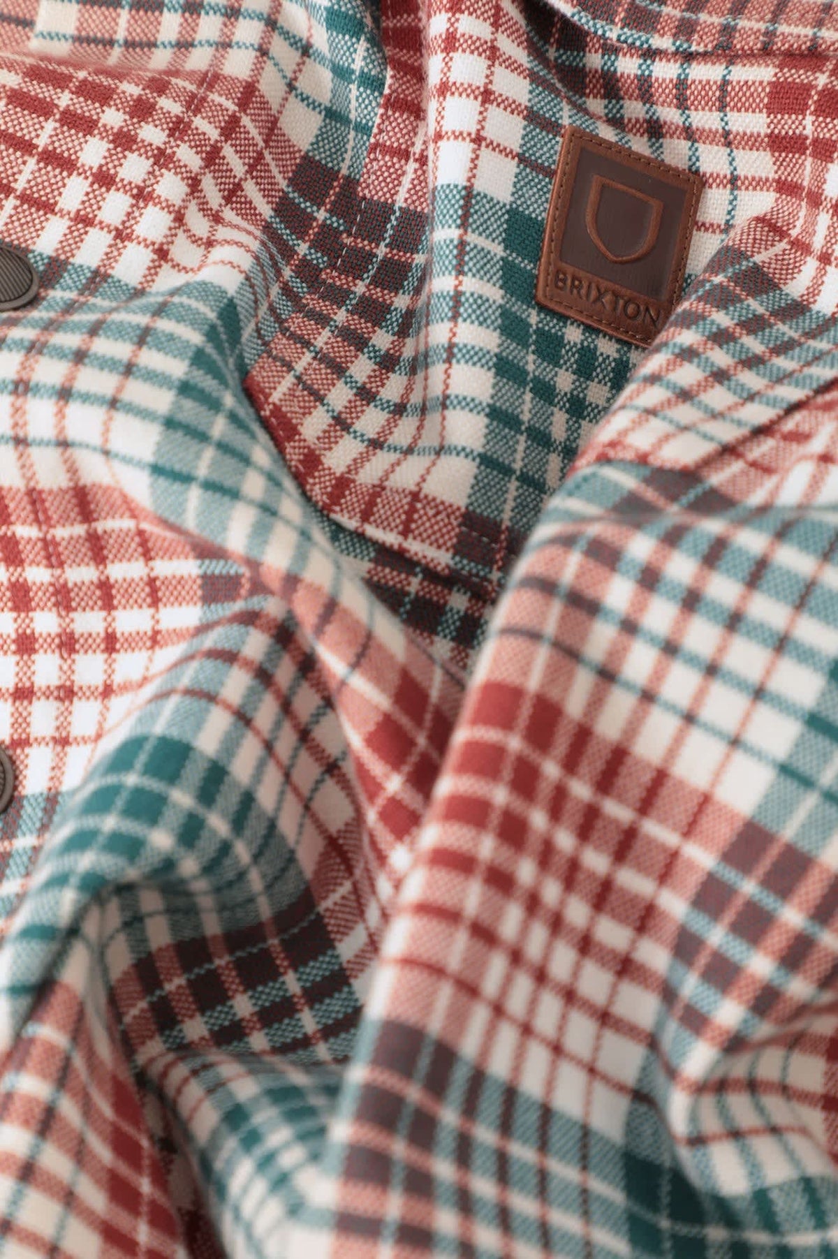 Men's Bowery Builders Ranch Performance Flannel in the color Ultra Marine/Dark Brick - Additional Laydown image