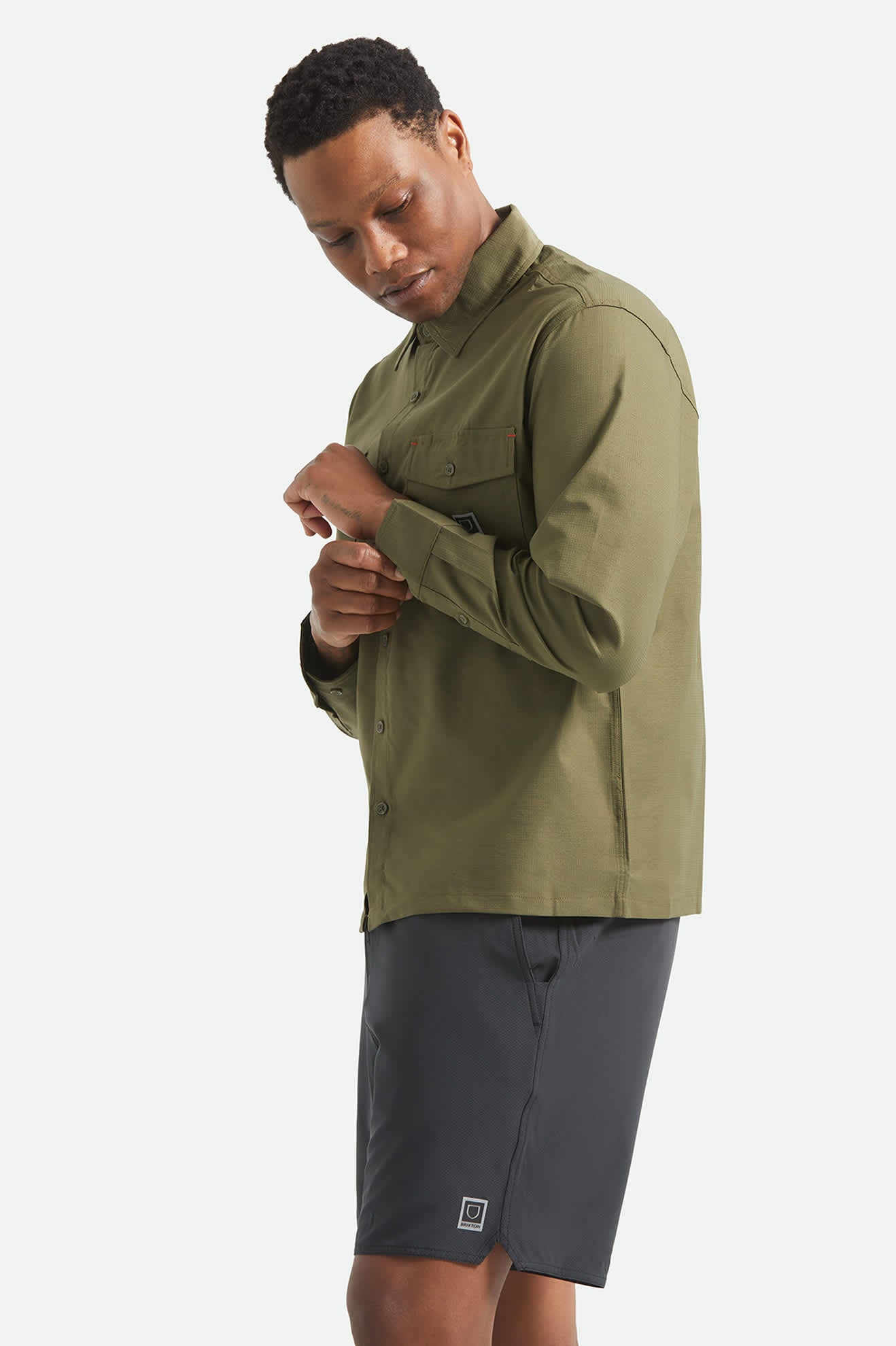 Men's Journey Lightweight Long Sleeve Shirt in the color Dark Olive - Men's Side View