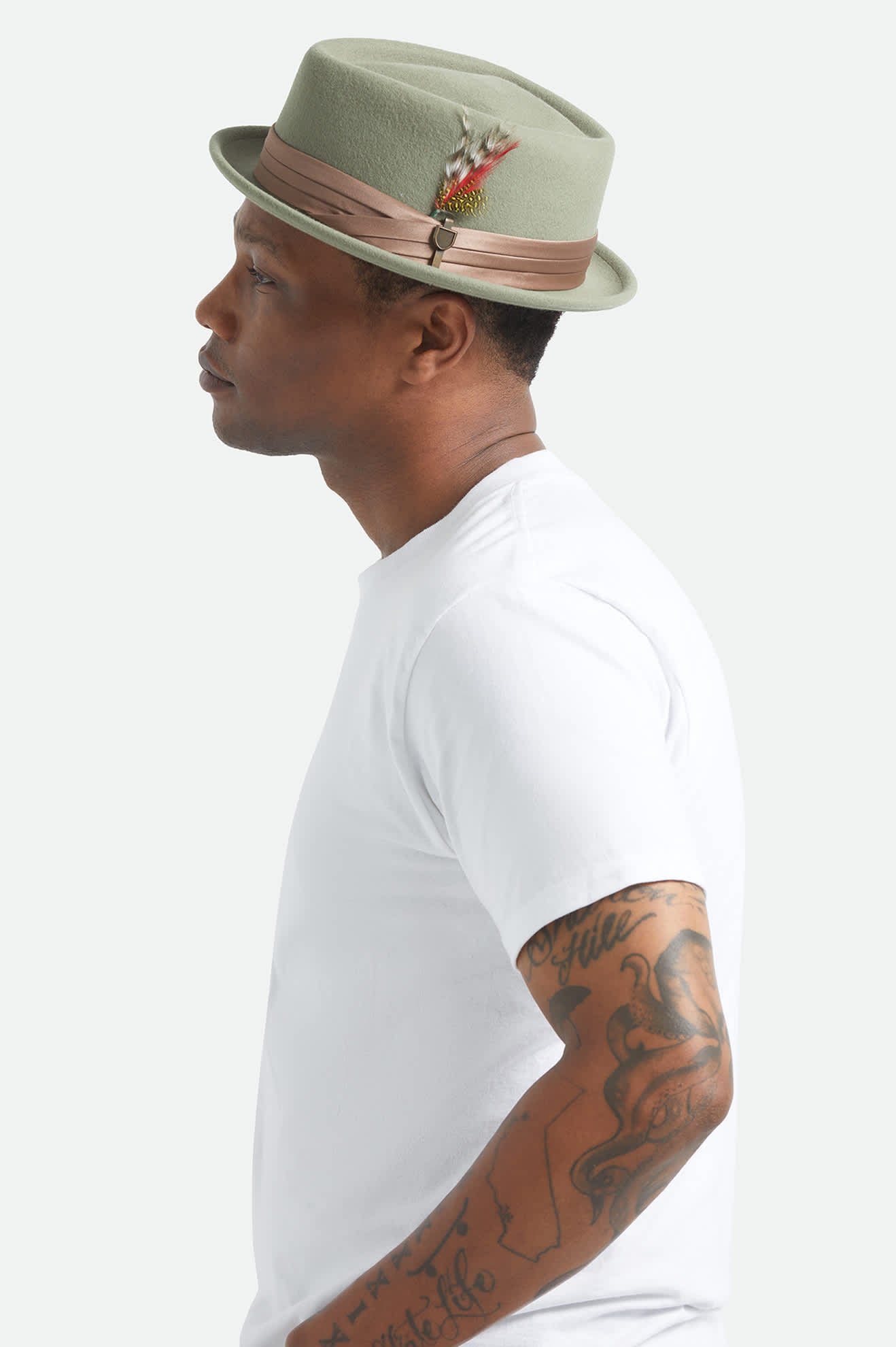 Unisex Stout Pork Pie in the color Olive Surplus/Bronze - Men's Side View