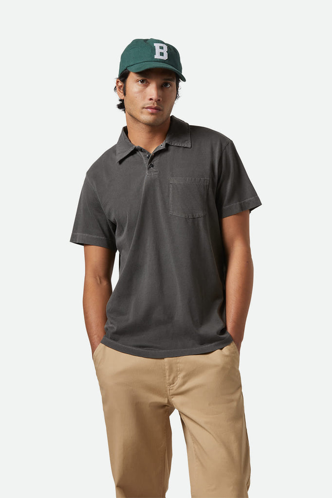 Men's Vintage Wash S/S Polo in the color Washed Black - Men's Front View