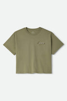 Women's Wish Me Luck Boxy Crop T-Shirt in the color Olive Surplus - Front Product Laydown Image