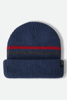 Unisex Chunky Heist Beanie in the color Washed Navy/Heather Grey/Crimson - Front Product Laydown Image