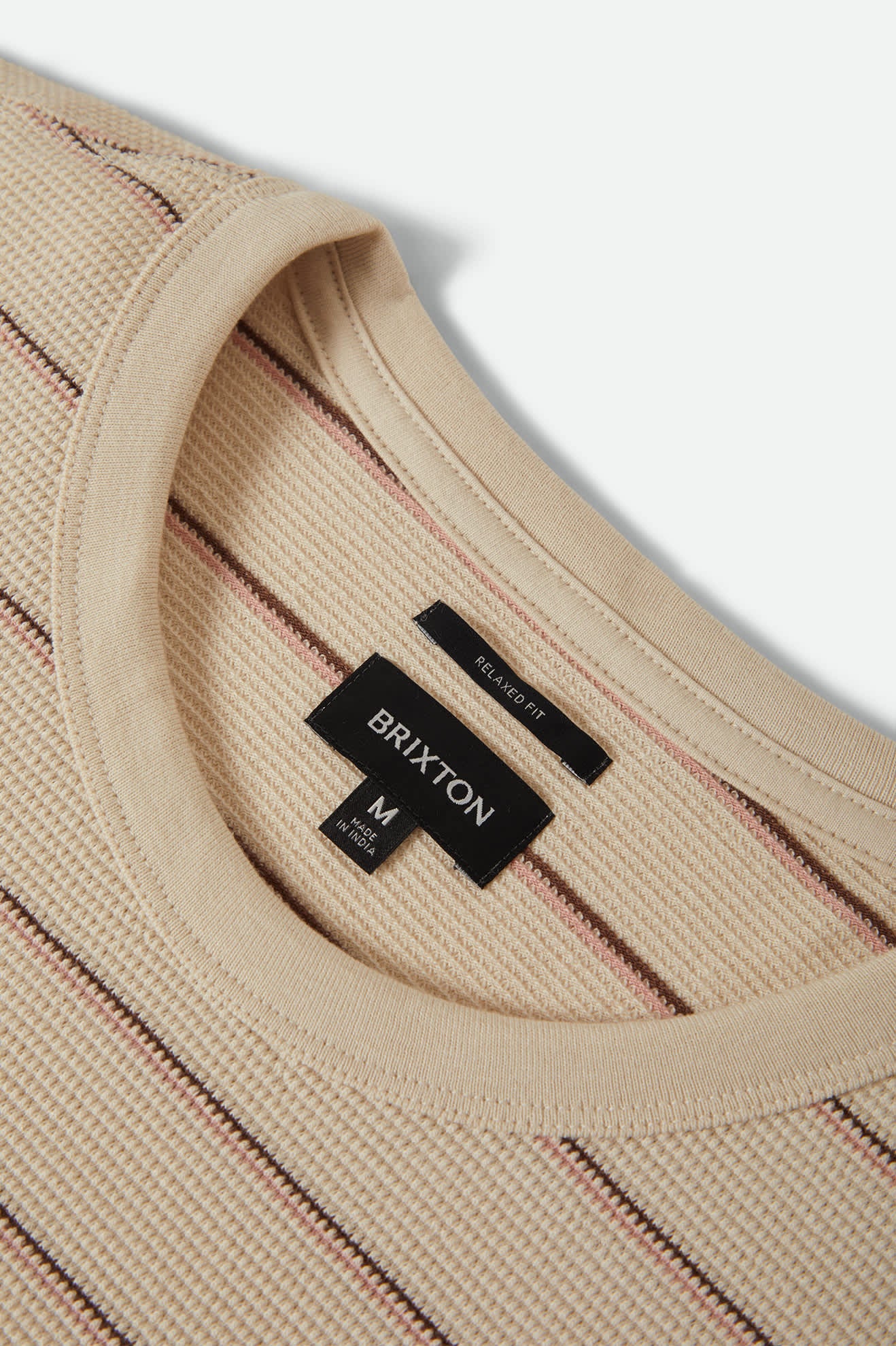 Men's Parsons Stripped Pique Boxy T-Shirt in the color Whitecap/Sea Foam/Pinecone Brown - Additional Laydown image