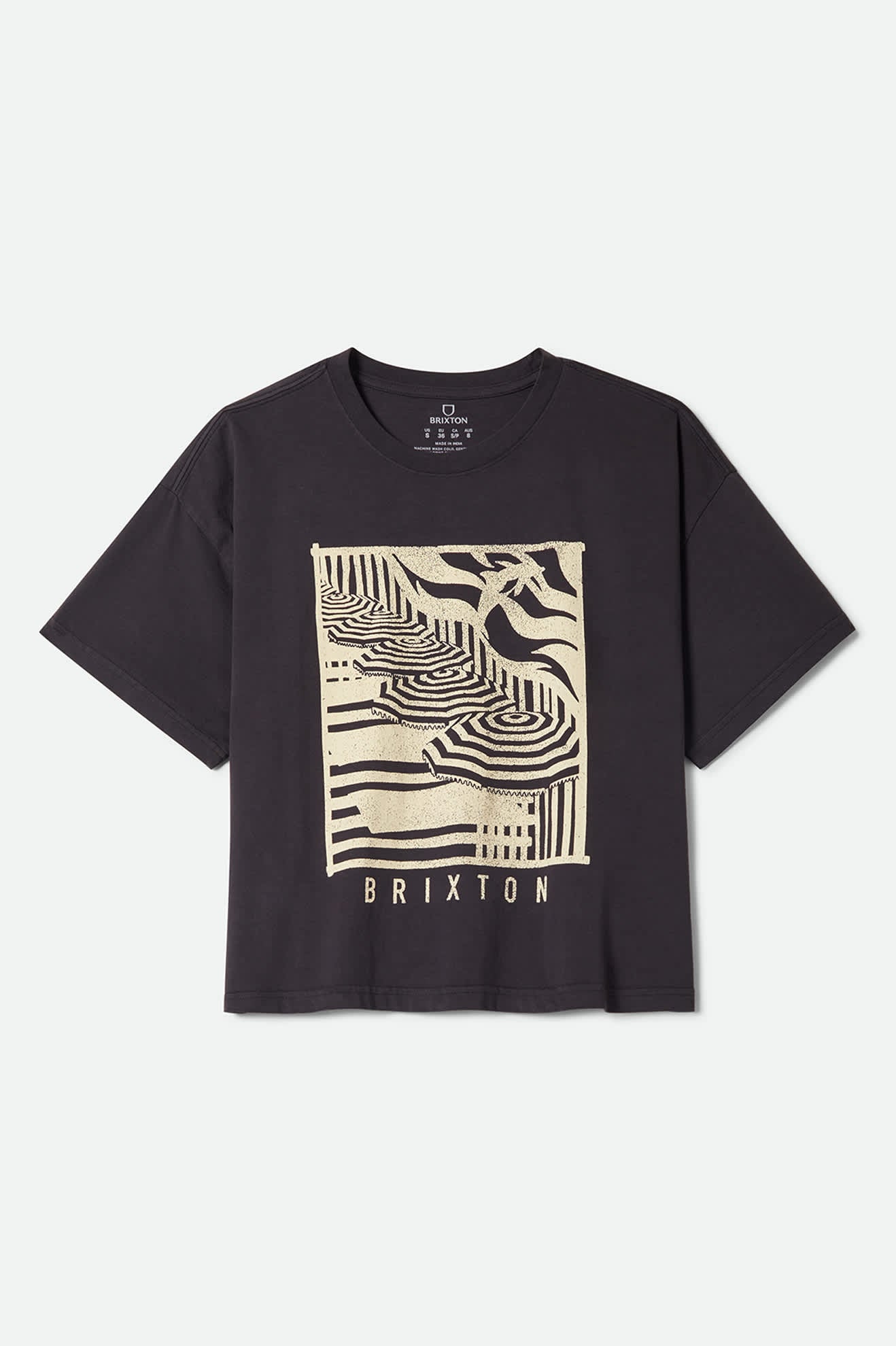 Women's Poolside Boxy Crew T-Shirt in the color Washed Black - Front Product Laydown Image