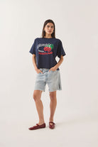 Women's Cherryland Boxy Cropped Crew in the color Washed Navy - Women's Front Fit Image