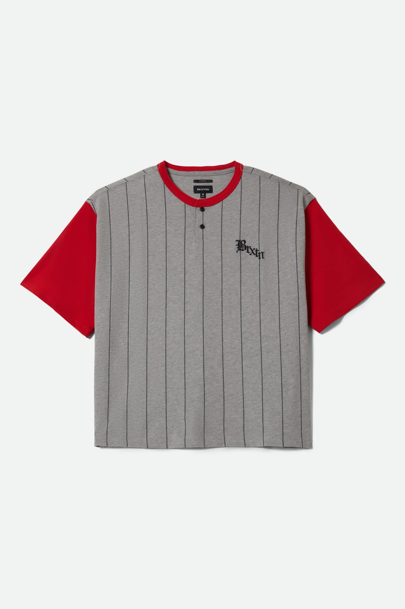 Men's Boxy Short Sleeve Baseball T-Shirt in the color Heather Grey/Adrenaline Rush - Front Product View