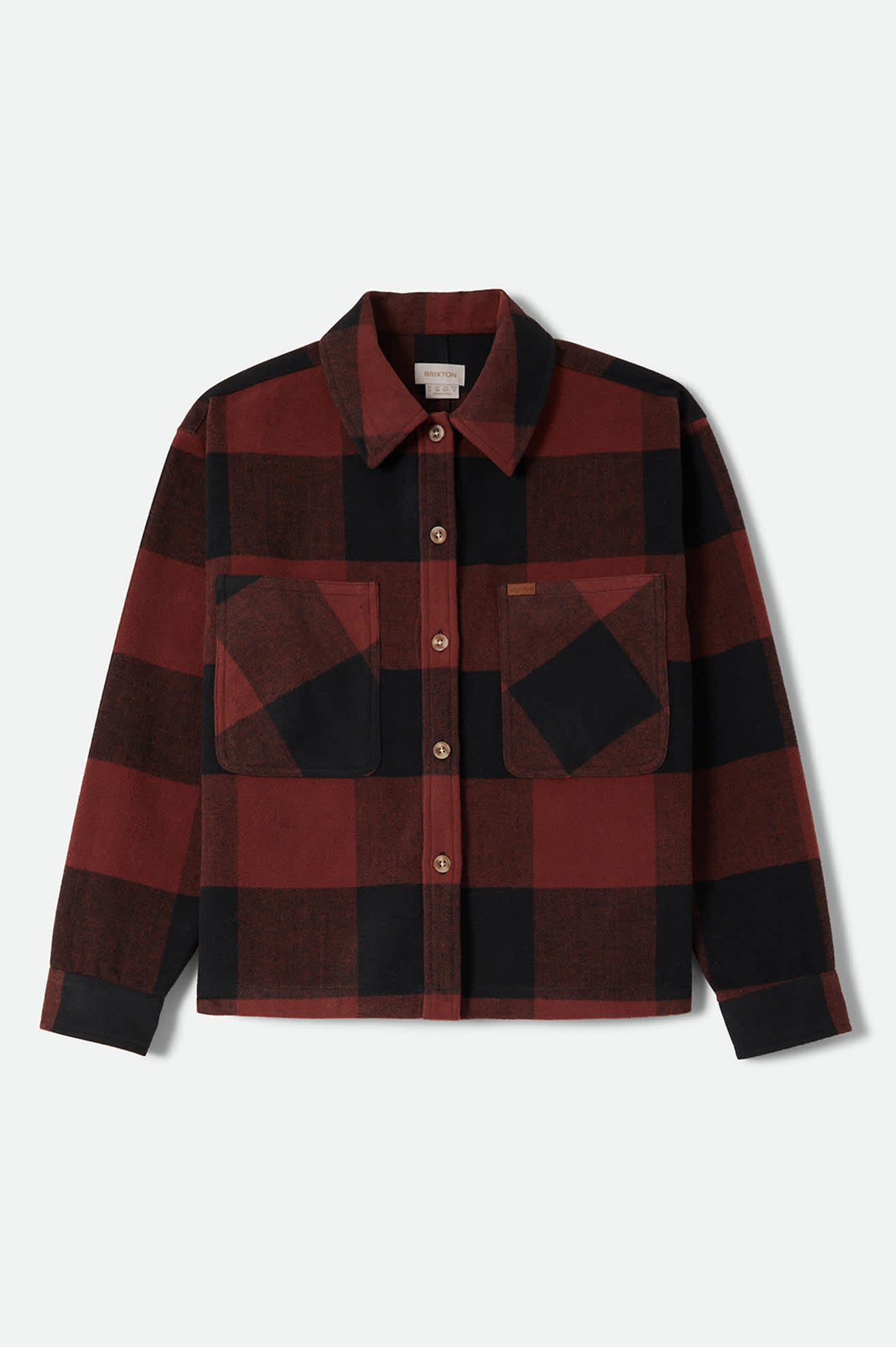 Women's Bowery Women's Soft Brushed Flannel in the color Dark Brick/Black - Front Product Laydown Image