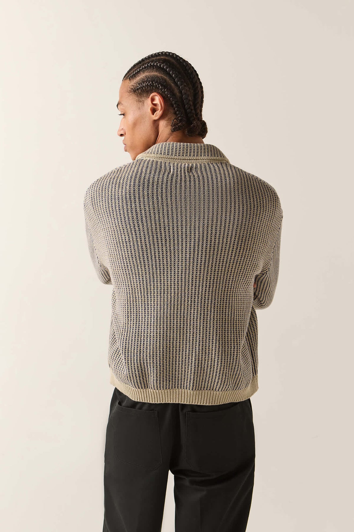 Unisex Pacific Zip Sweater in the color Navy/Whitecap - Men's Back View