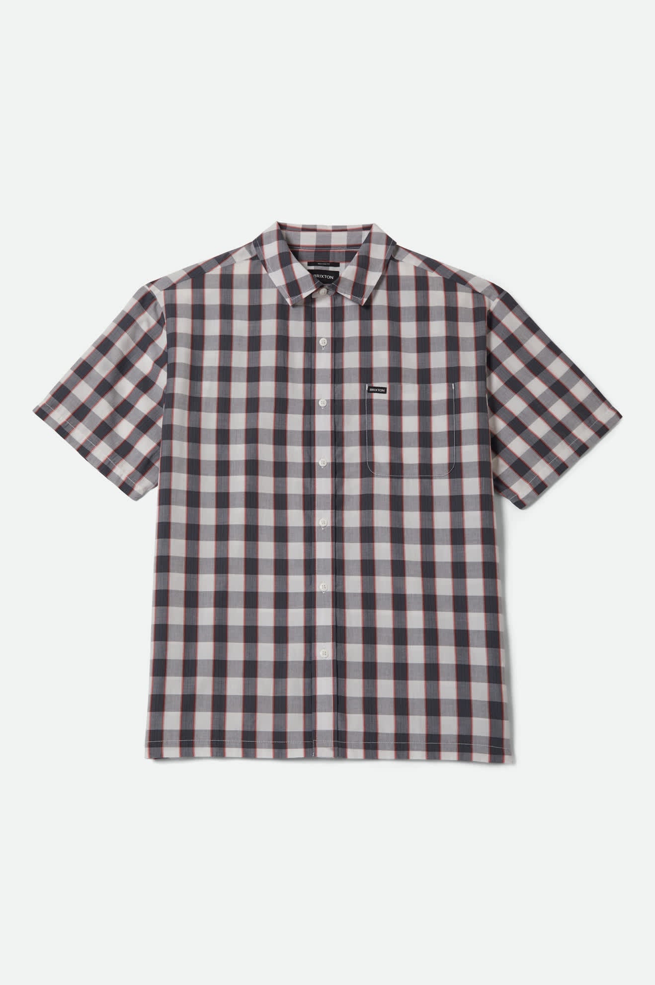 Men's Cru Plaid Short Sleeve Shirt in the color Black/Off White/Red - Front Product View