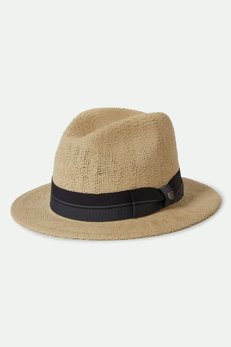 Unisex Roma Straw Fedora in the color Natural/Black - Front Product View