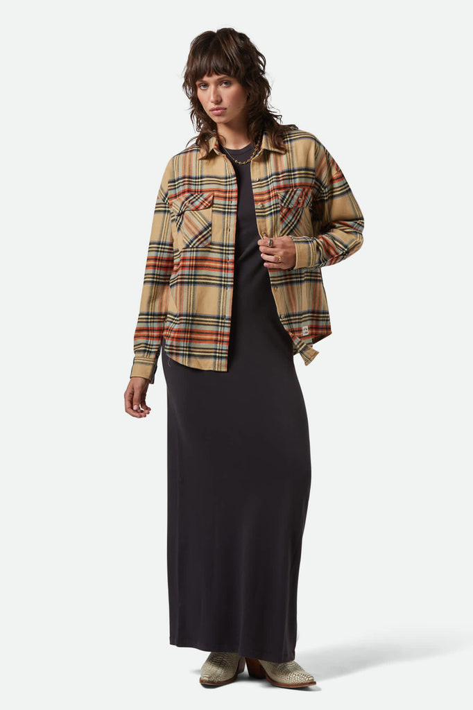 Women's Bowery Women's Classic L/S Flannel in the color Sand/Burnt Brick/Black Plaid - Women's Featured View