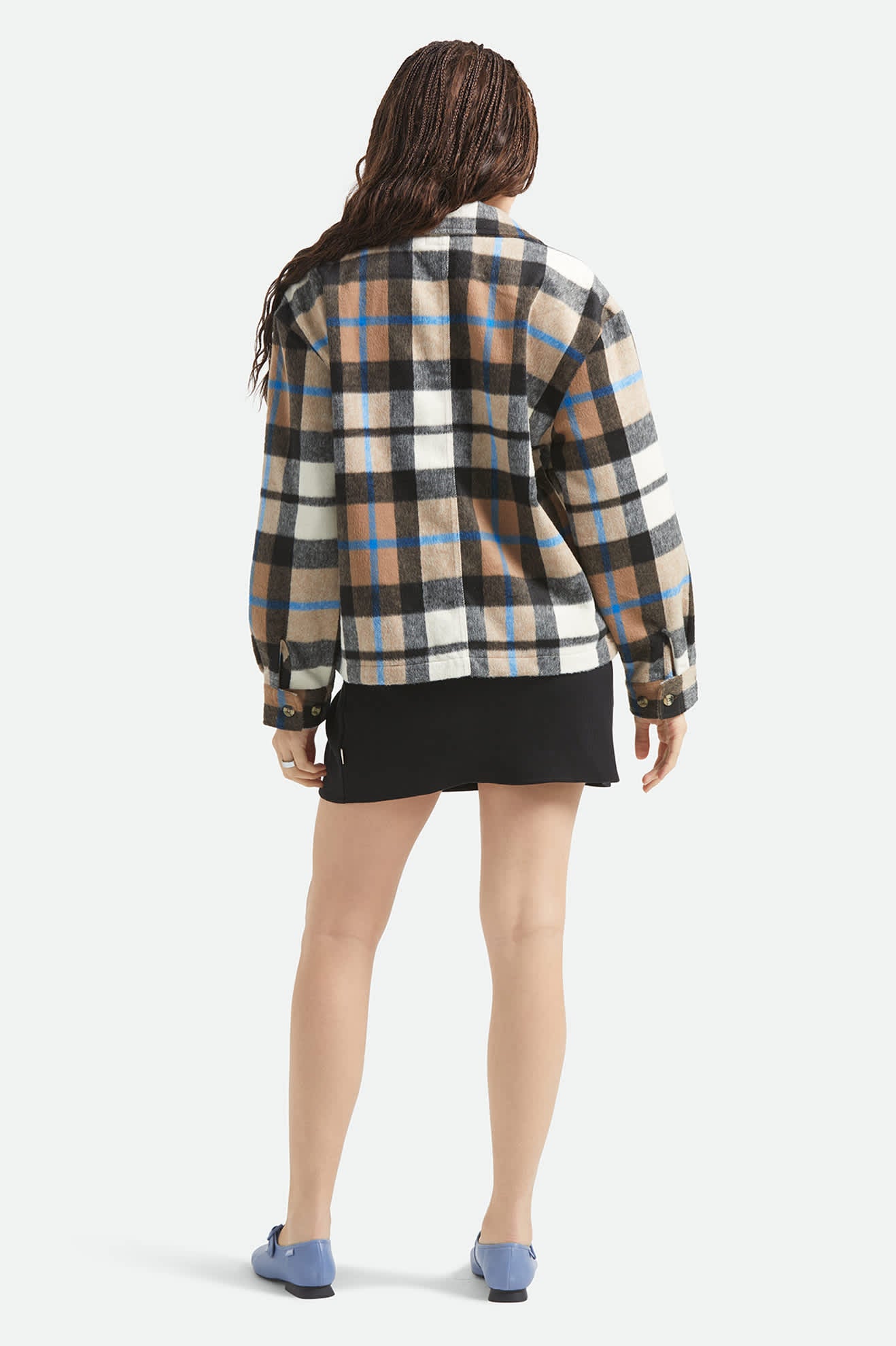 Women's Bowery Women's Soft Brushed Flannel in the color Washed Black/Sand - Women's Back View