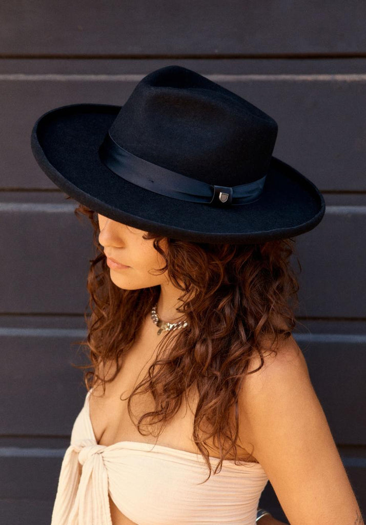 Women's Lifestyle 1 | Victoria Felt Fedora - Black/Black Satin