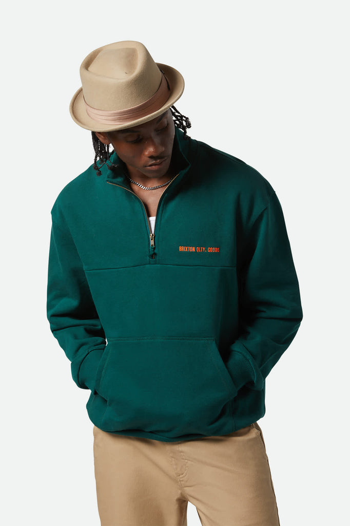 Men's Embroidered Heavyweight Oversized Half Zip in the color Deep Emerald - Men's Front View