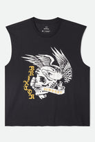 Men's Wolcott Worn In Boxy Muscle Tank in the color Black - Front Product Laydown Image