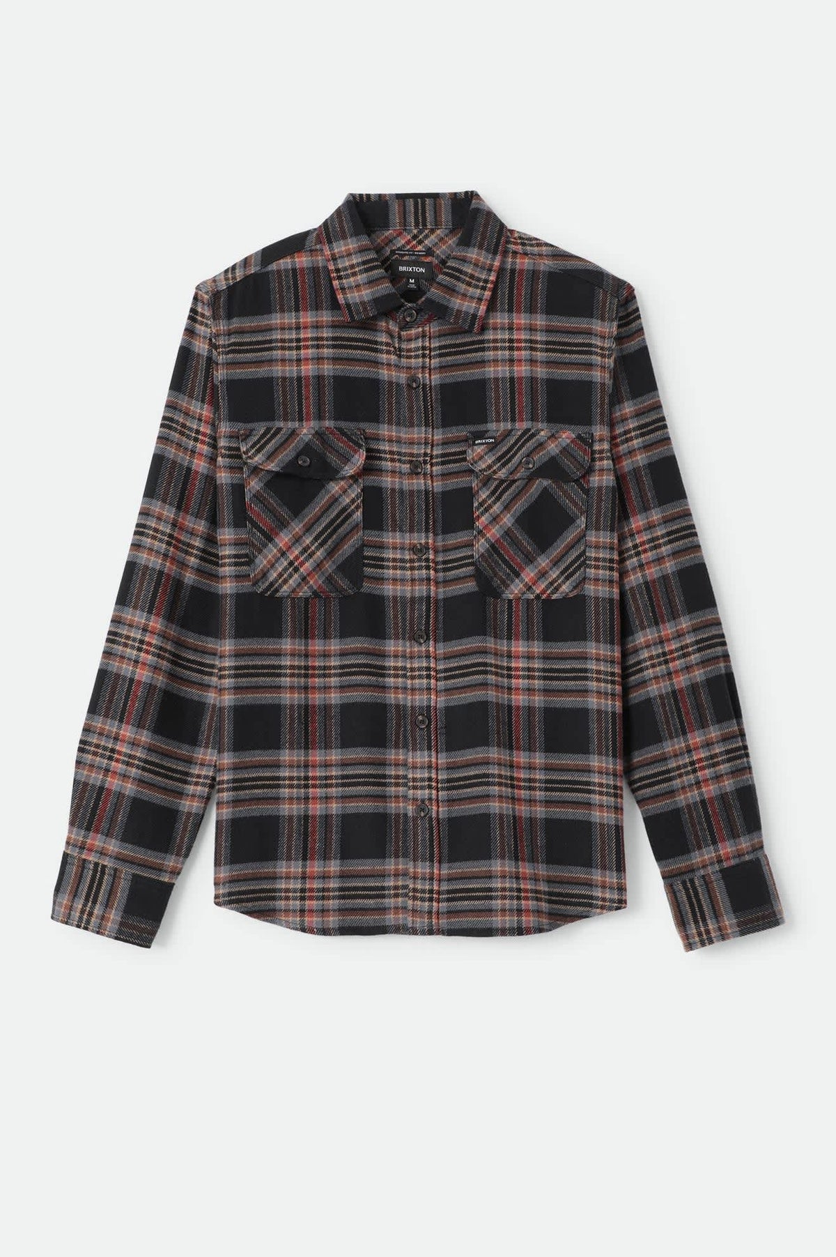 Men's Bowery Flannel in the color Black/Red Earth - Front Product Laydown Image
