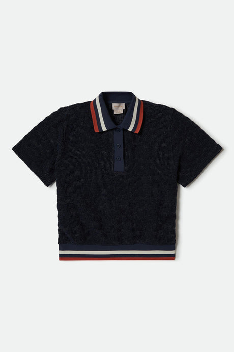 Women's Retro Mesh S/S Polo in the color Washed Navy - Front Product View