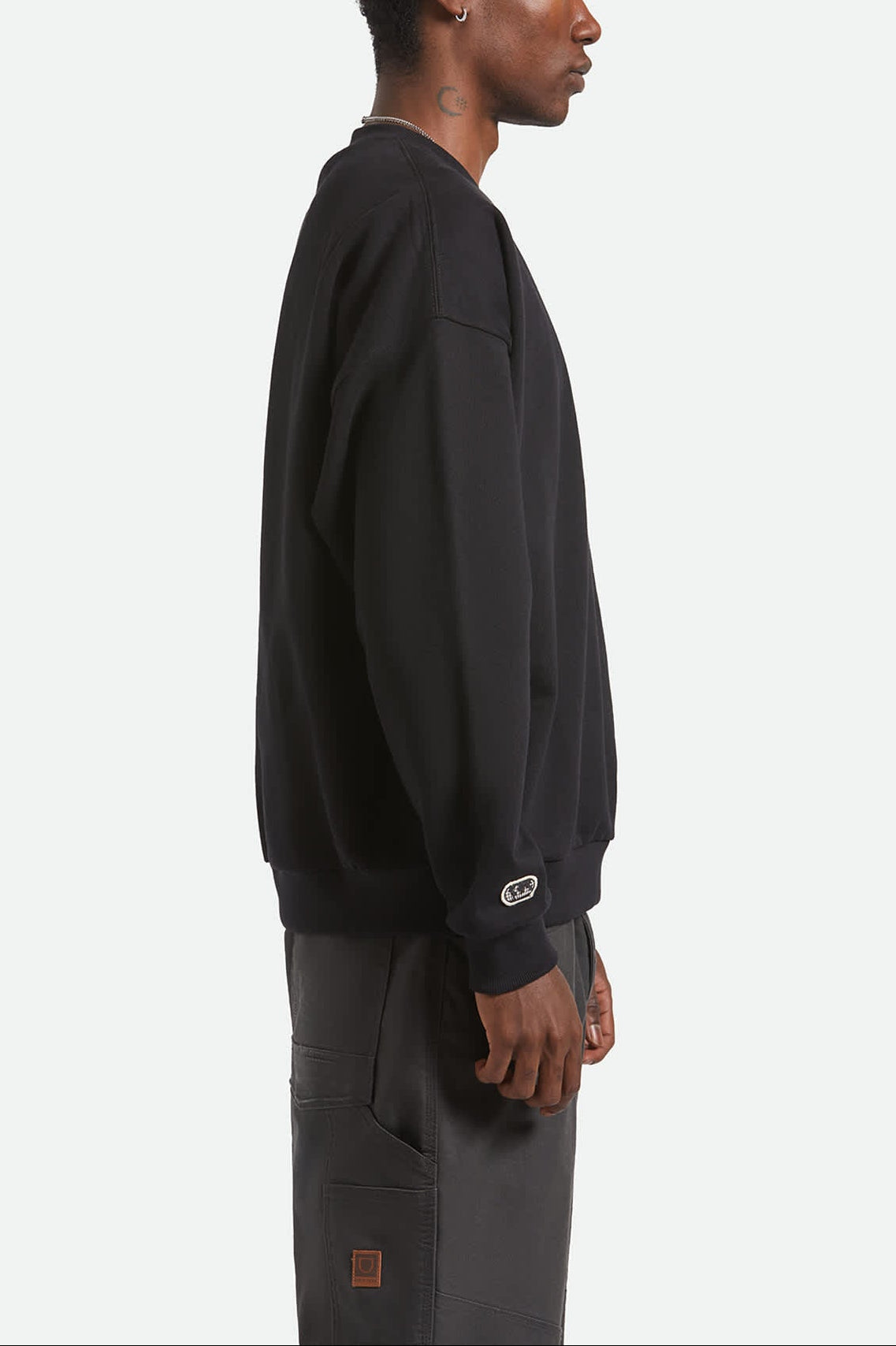 Men's Embroidered Heavyweight Oversized Crew in the color Black - Men's Side View