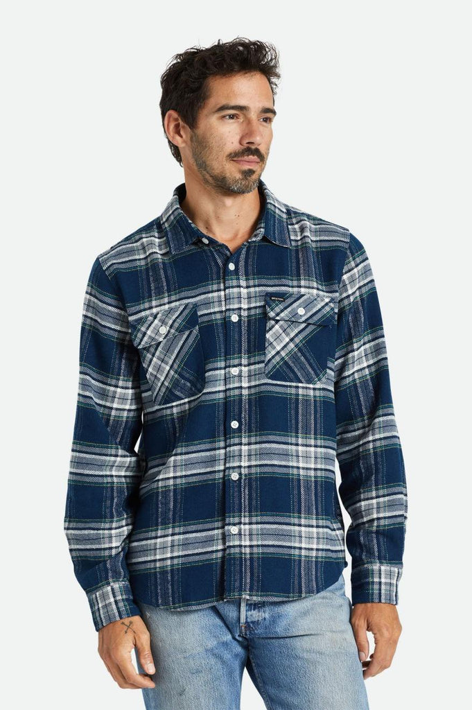 Brixton Bowery L/S Flannel - Moonlit Ocean/Grey