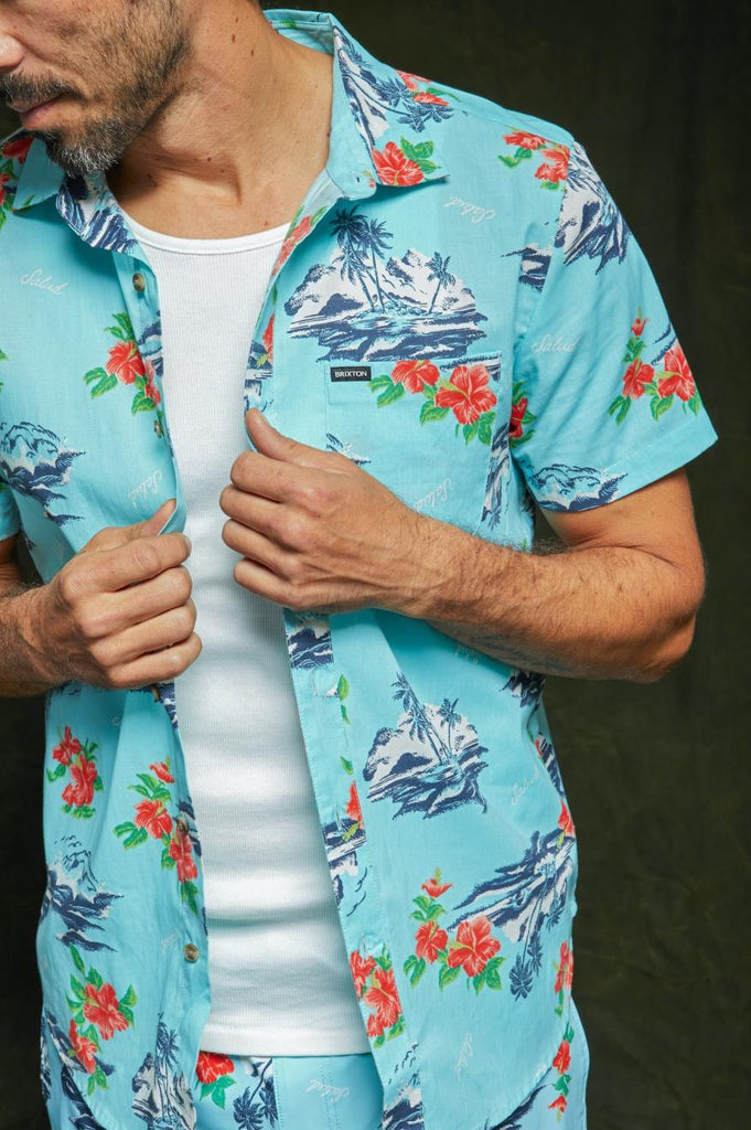 Brixton Charter Print S/S Woven - Canal Blue/Paradise