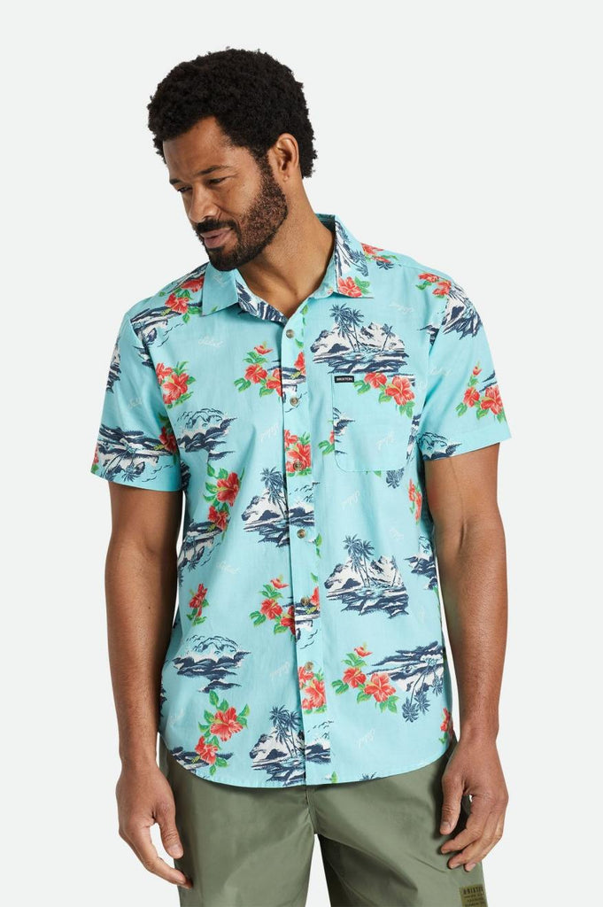 Brixton Charter Print S/S Woven - Canal Blue/Paradise