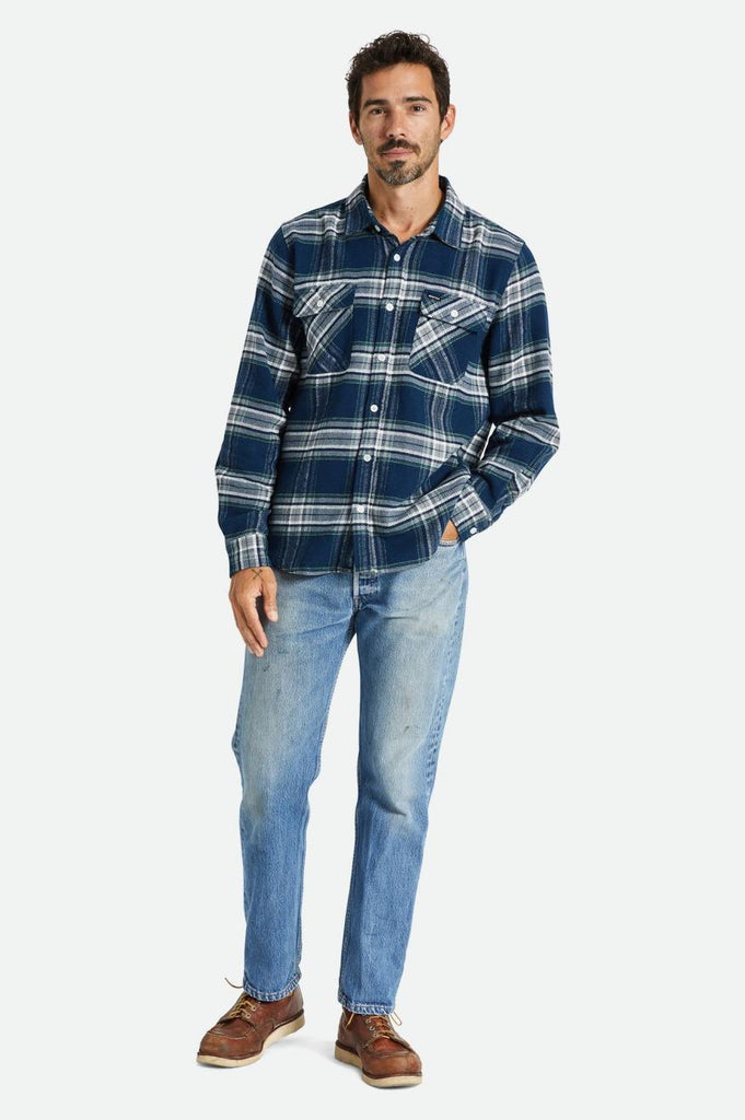 Brixton Bowery L/S Flannel - Moonlit Ocean/Grey