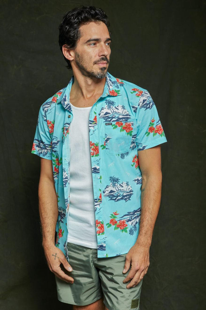 Brixton Charter Print S/S Woven - Canal Blue/Paradise