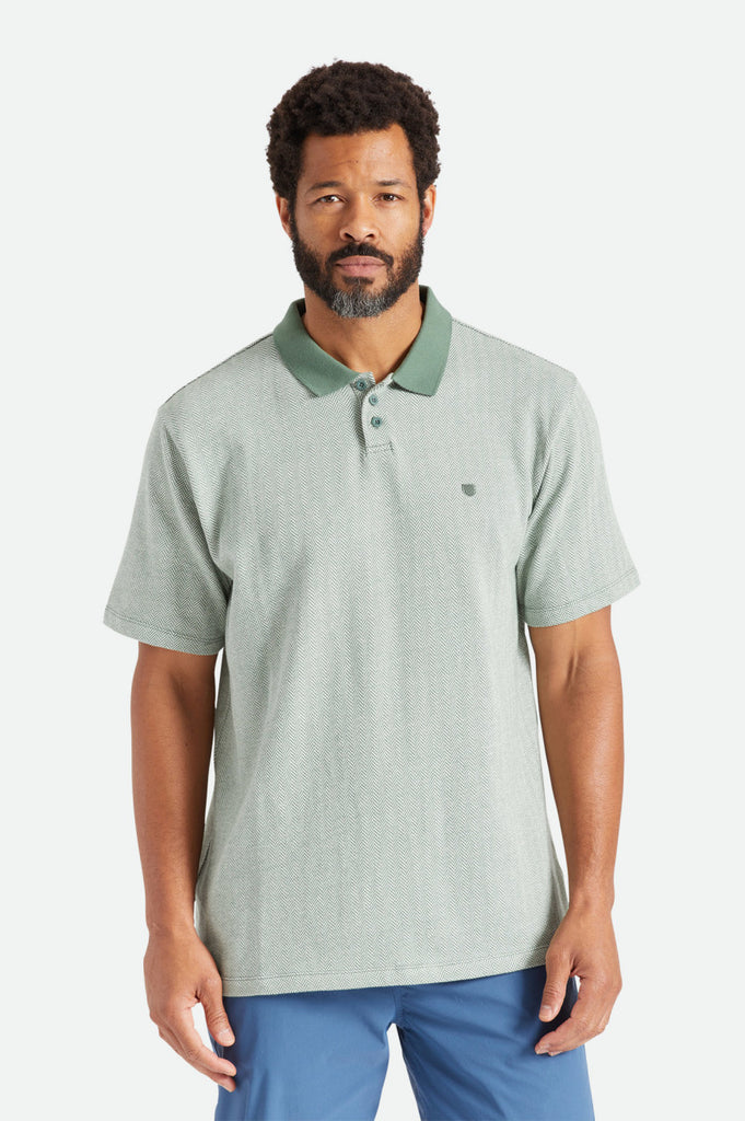 Brixton Shield Herringbone S/S Polo Knit - Dark Forest/Off White