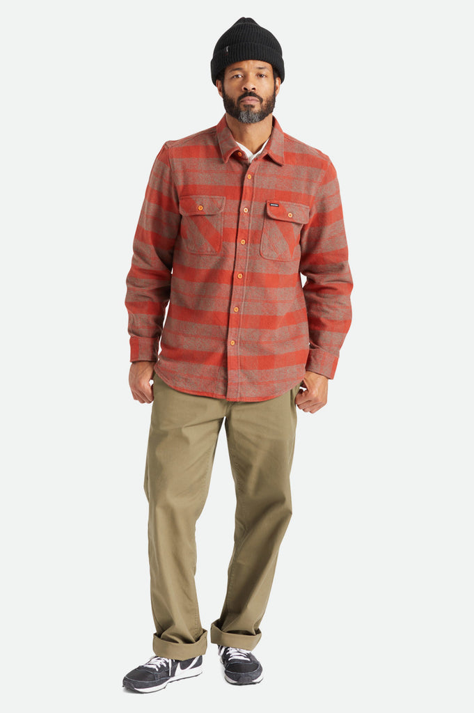 Brixton Bowery Heavy Weight L/S Flannel - Burnt Henna/Dark Forest