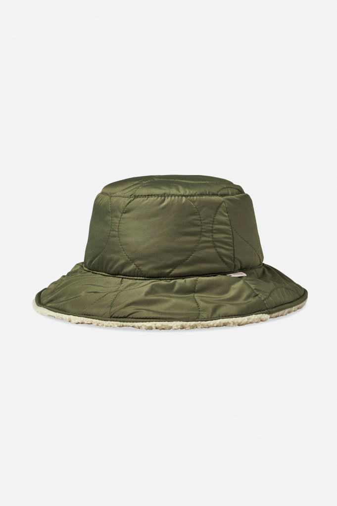 Brixton Petra Reversible Bucket Hat - Military Olive/Dove Sherpa