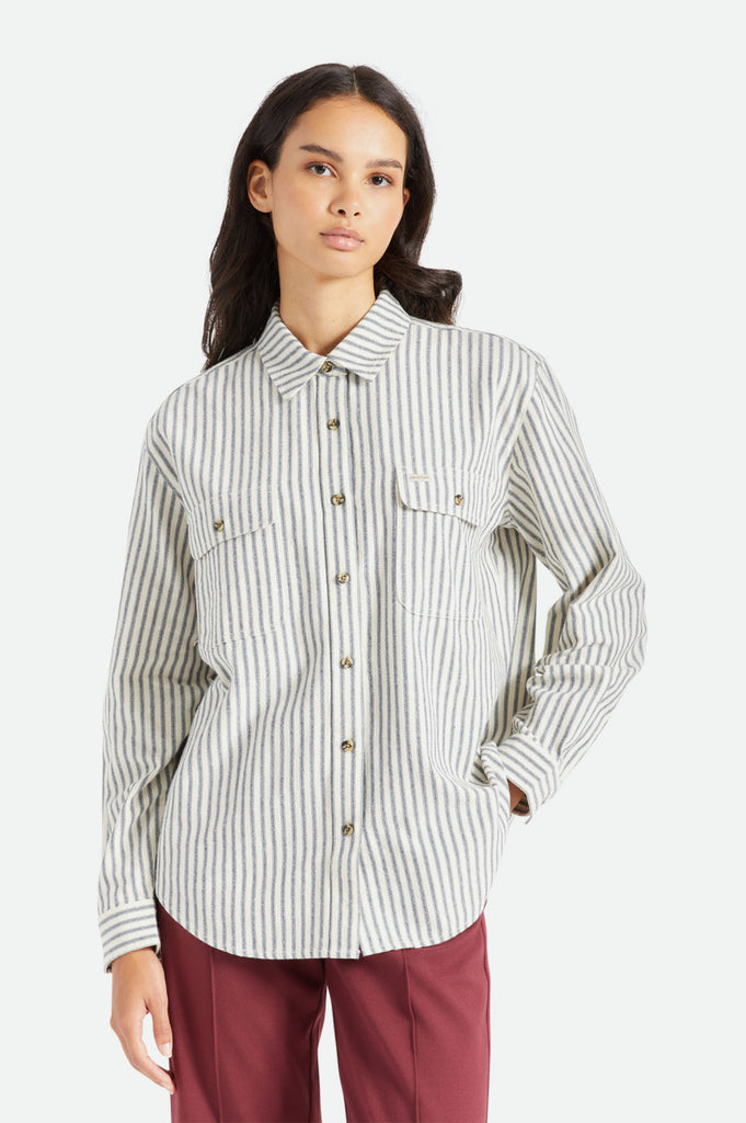 Brixton Bowery Boyfriend L/S Flannel - Dove Stripe