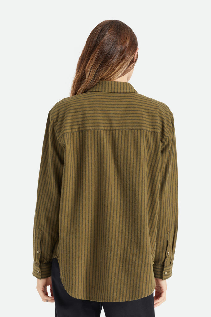 Brixton Bowery Boyfriend L/S Flannel - Military Olive Stripe