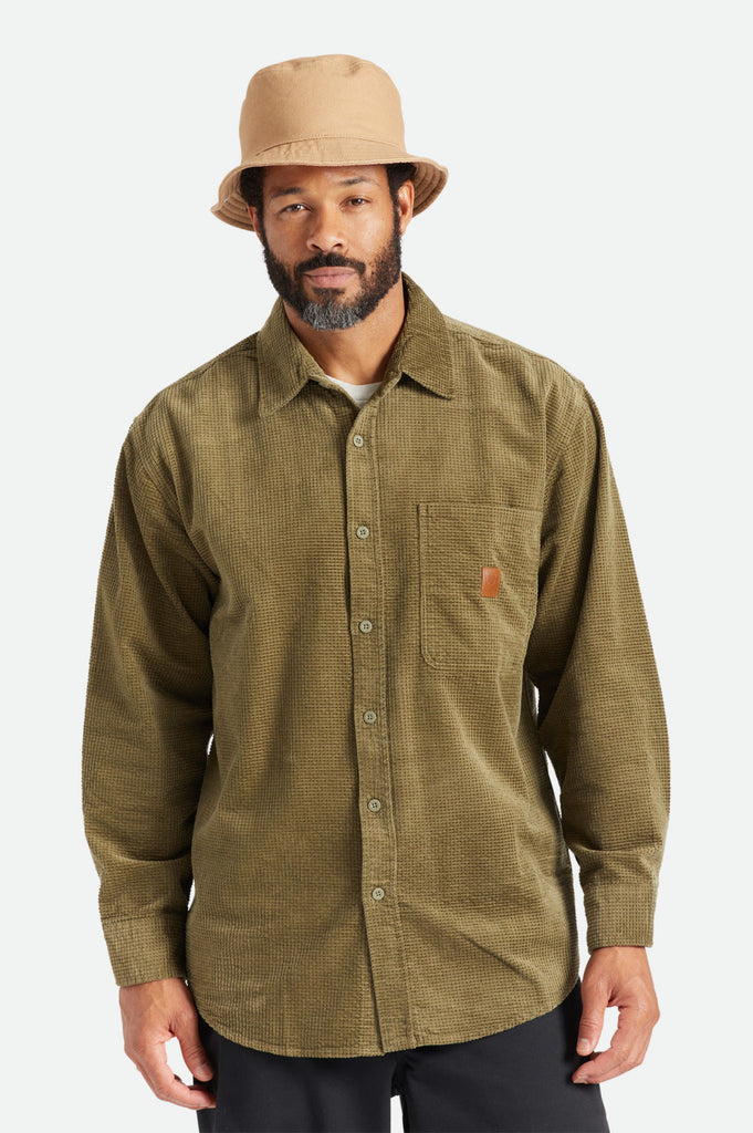 Brixton Porter L/S Waffle Corduroy - Military Olive