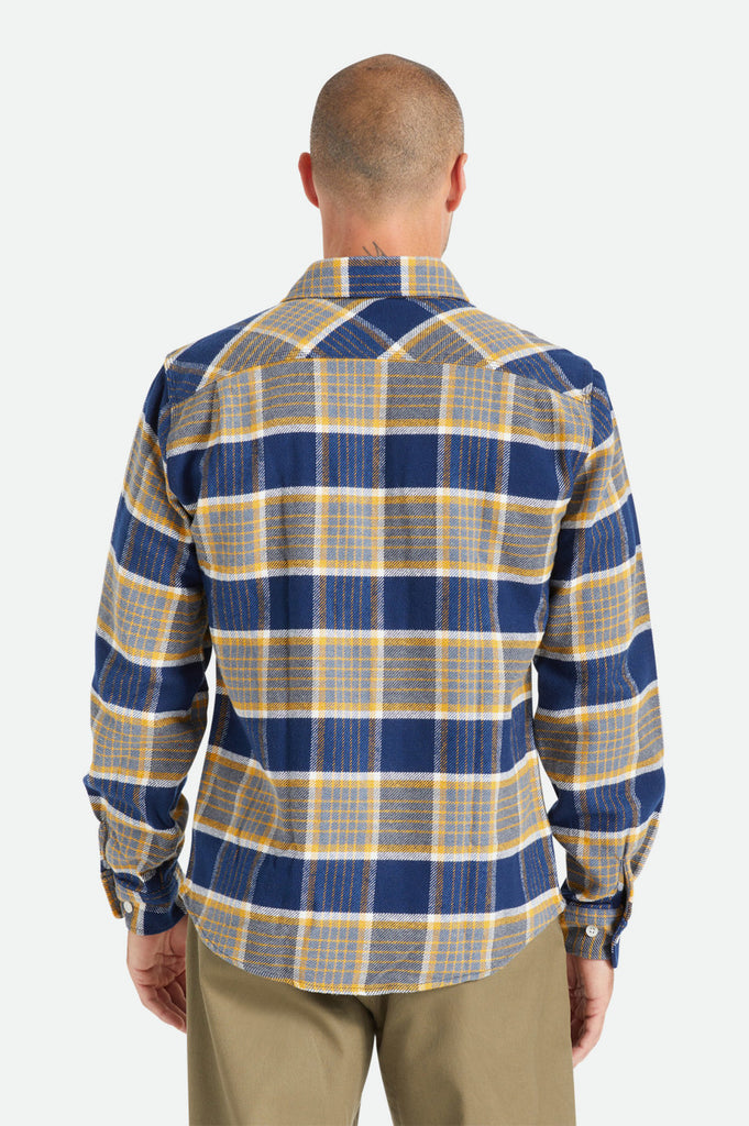 Brixton Bowery L/S Flannel - Moonlit Ocean/Bright Gold/Off White