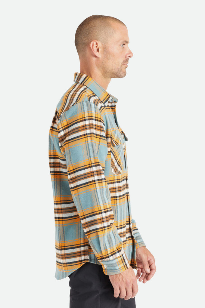 Brixton Bowery Stretch L/S Utility Flannel - Burnt Orange/Deep Lake/Off White