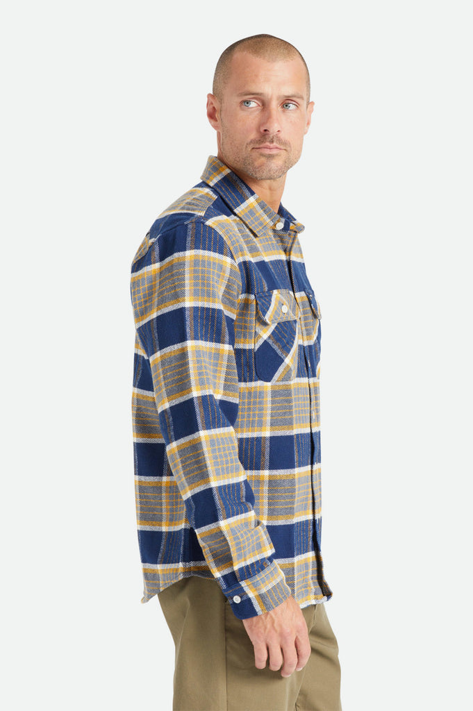 Brixton Bowery L/S Flannel - Moonlit Ocean/Bright Gold/Off White