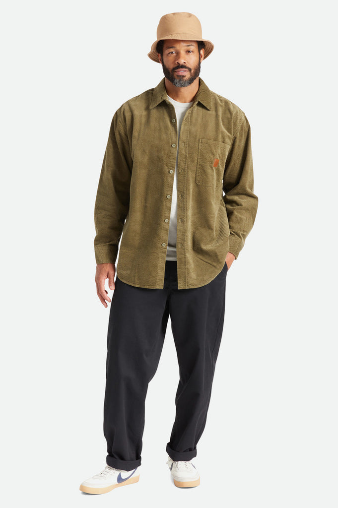 Brixton Porter L/S Waffle Corduroy - Military Olive