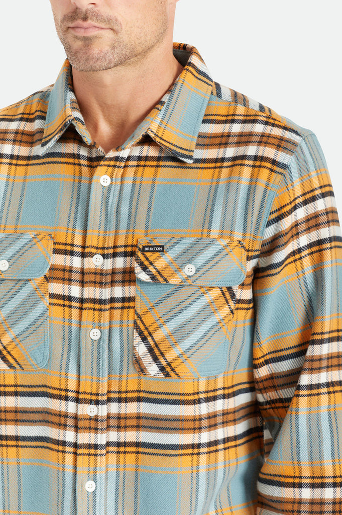 Brixton Bowery Stretch L/S Utility Flannel - Burnt Orange/Deep Lake/Off White