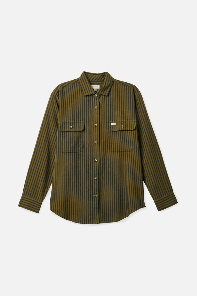 Brixton Bowery Boyfriend L/S Flannel - Military Olive Stripe