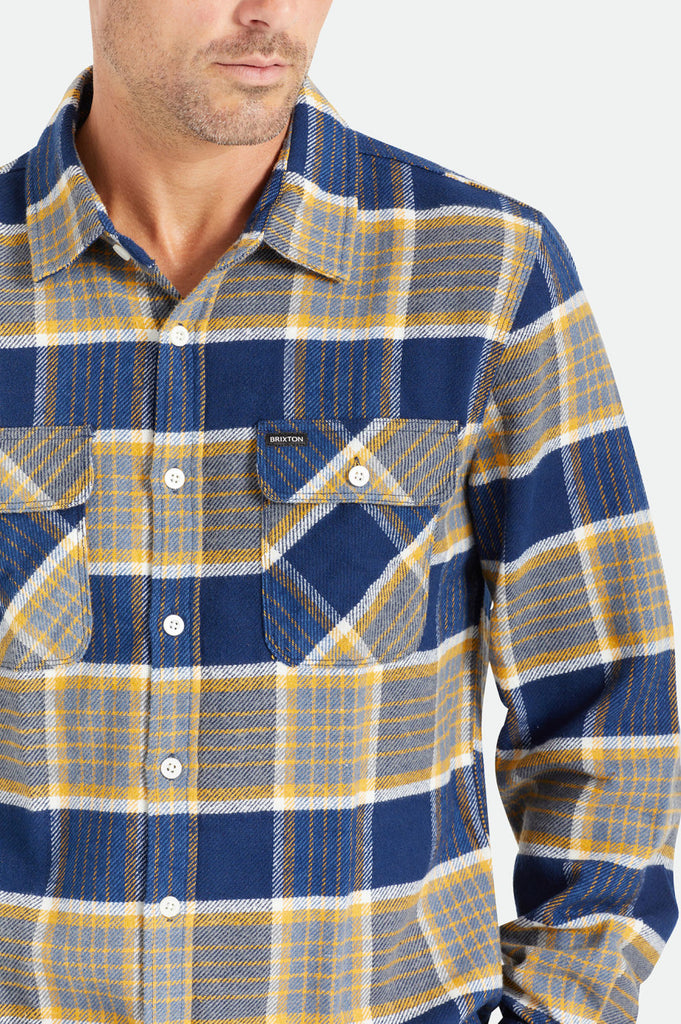 Brixton Bowery L/S Flannel - Moonlit Ocean/Bright Gold/Off White