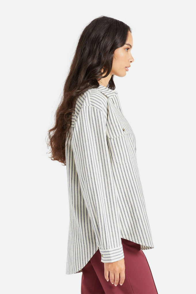 Brixton Bowery Boyfriend L/S Flannel - Dove Stripe